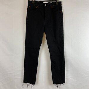 RE/DONE Jeans 28 High Rise Ankle Crop Black Button Fly
